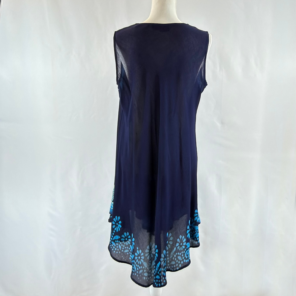 S.R. Fashion Blue Floral Embroidered Dress Beach Coverup Free Size Tunic Summer - Picture 2 of 8